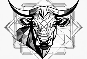 geometric bull facing right tattoo idea