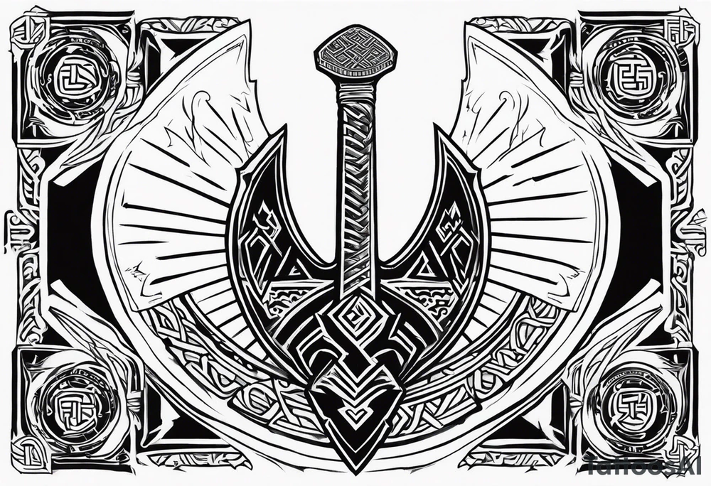 Valhalla  sword shield axe Valknut fog tattoo idea