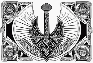 Valhalla  sword shield axe Valknut fog tattoo idea
