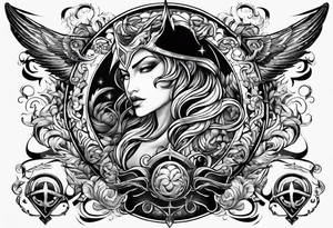 A triton staff with power symbols tattoo idea