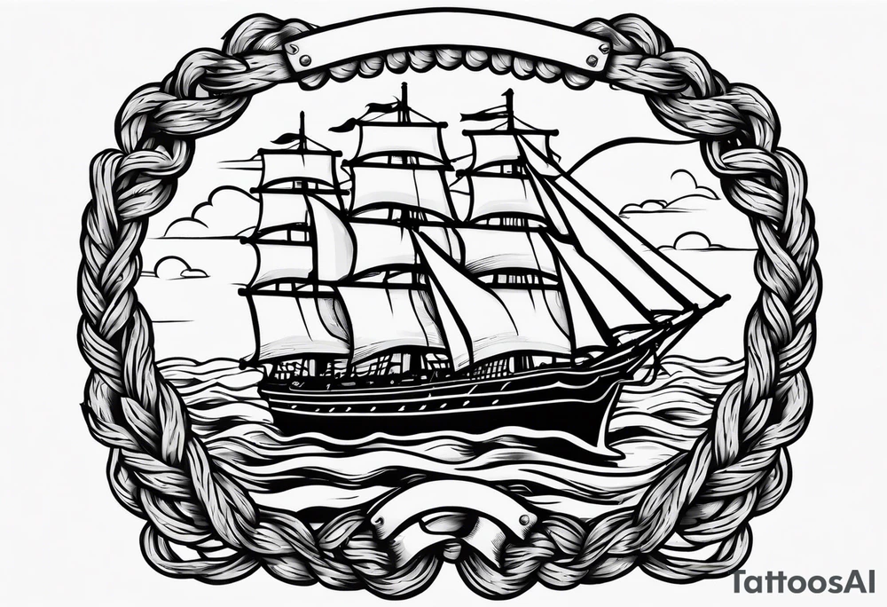 rope boarder around a ship tattoo idea