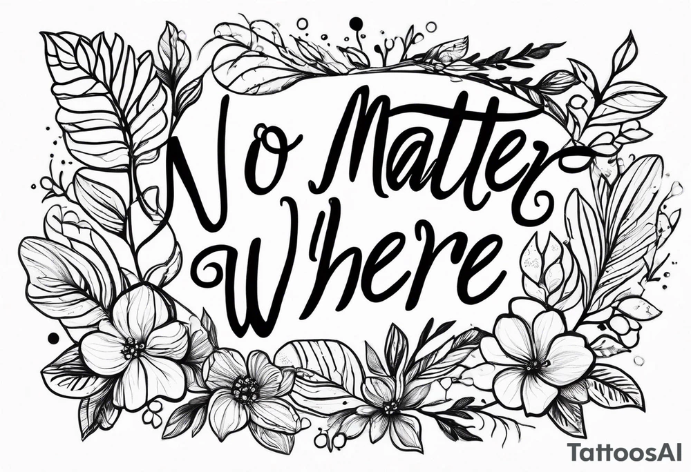 Quote “no matter where” in cursive, ♌️ at the end, sparkles tattoo idea