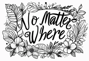 Quote “no matter where” in cursive, ♌️ at the end, sparkles tattoo idea