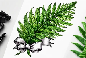 Fern leaf and basil leaf tied with a ribbon tattoo idea