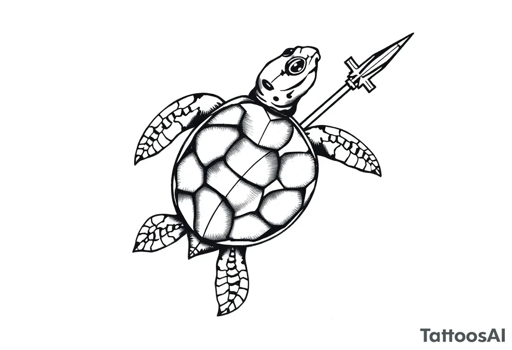 Turtle holding a trident tattoo idea