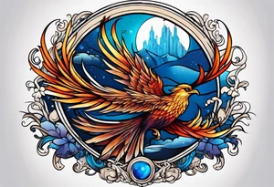 phoenix sur une lune bleu tattoo idea