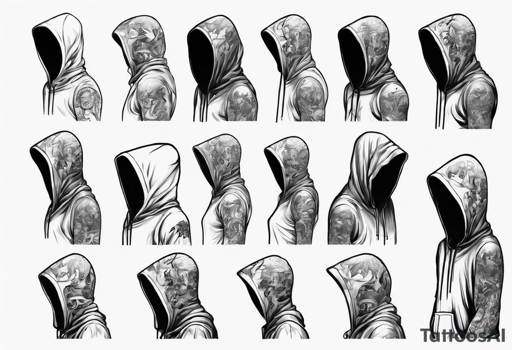 The full side view of a person in a hoodie. tattoo idea