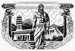 I want half sleeve tatto on the right arm 
With zeus and some thunder from his eyes, some text beside the zeus and  Temple of Olympian Zeus tattoo idea