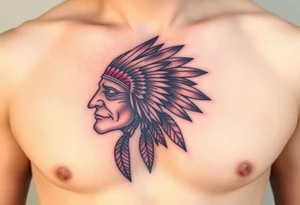 Native American chest in full color male left peck tattoo idea