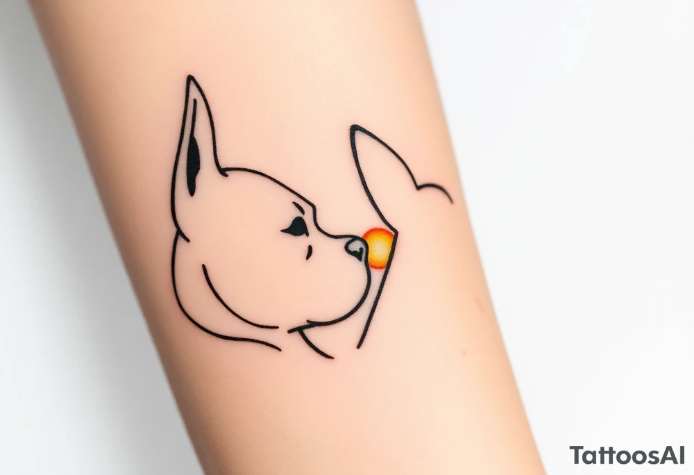 outline of pitbull ears, next to the outline of austrailian cattle dog ears, as they look off into the sunset tattoo idea