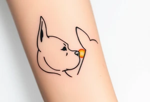 outline of pitbull ears, next to the outline of austrailian cattle dog ears, as they look off into the sunset tattoo idea