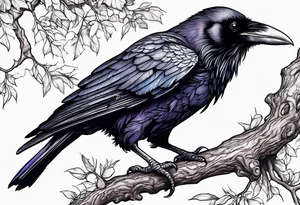 Evil Raven standing  on a tree branch tattoo idea