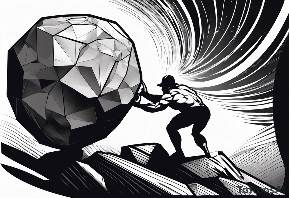 sisyphus rolling a boulder tattoo idea