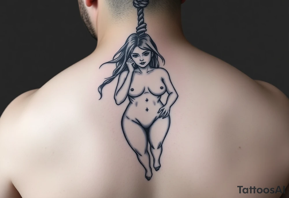 Naked Fat woman hanging by a rope around her neck tattoo idea