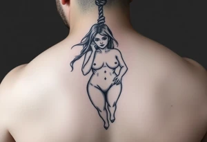 Naked Fat woman hanging by a rope around her neck tattoo idea