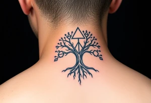 A geometric family tree with deep root interconnected triangles and hexagons, reflecting the strong foundation of ancestry tattoo idea