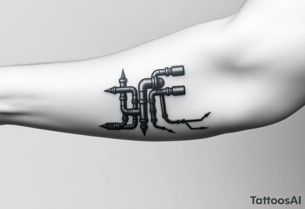 System of pipes that transitions and transforms at the end into thick 
veins of forearm tattoo idea