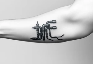 System of pipes that transitions and transforms at the end into thick 
veins of forearm tattoo idea