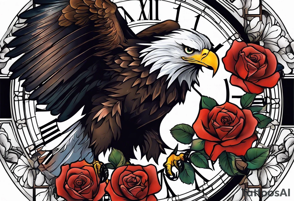 eagle, rose, clock , love tattoo idea