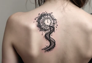 A spiral staircase leading to a clock face, where the hours are replaced by meaningful life events. tattoo idea