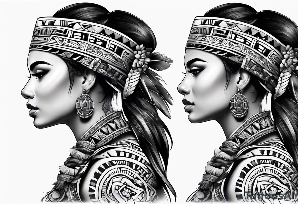 Aztec princess side profile tattoo idea