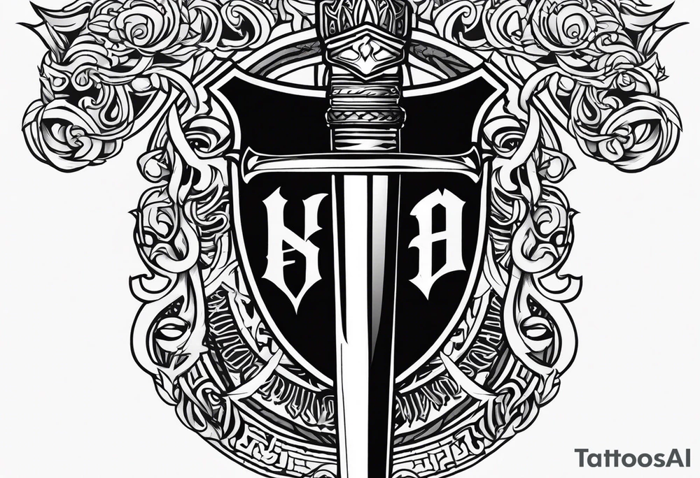 Valhalla sword shield axe tattoo idea