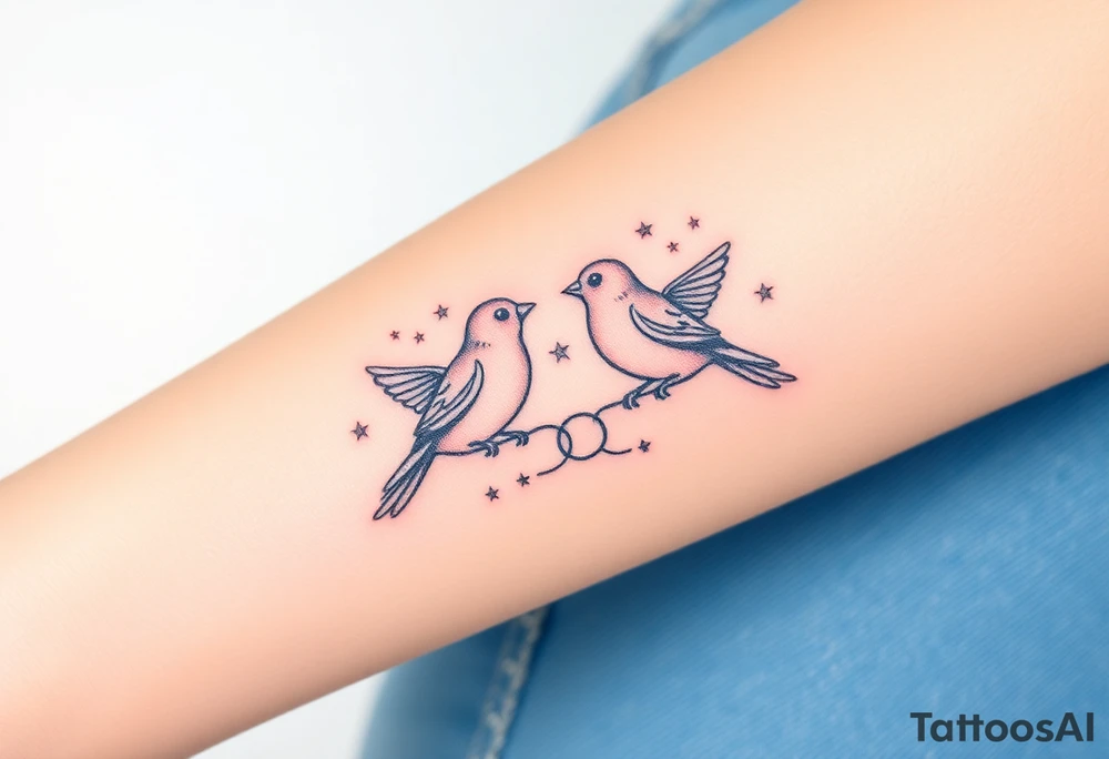 two birds sitting, stars and infinity theme tattoo idea