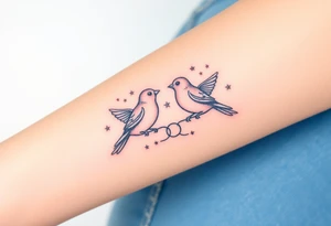 two birds sitting, stars and infinity theme tattoo idea