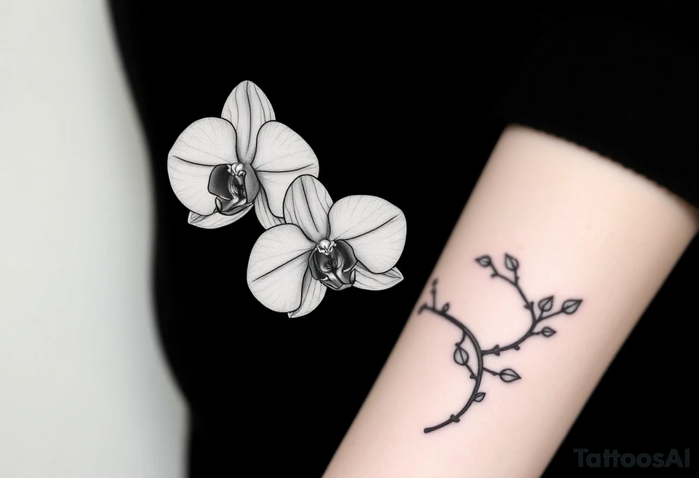 3 delicate fine line orchids realistic with a mix with vagina and branching tattoo idea