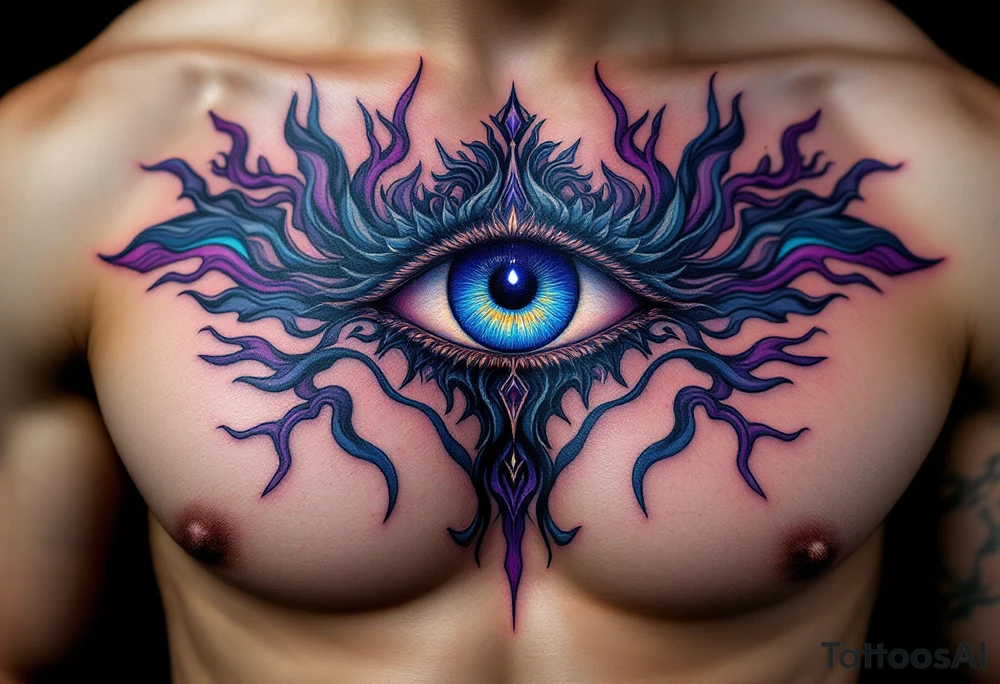 The Third Eye (Ajna Chakra) – A mystical eye on the forehead symbolizing higher consciousness, often in violet or indigo tones. tattoo idea