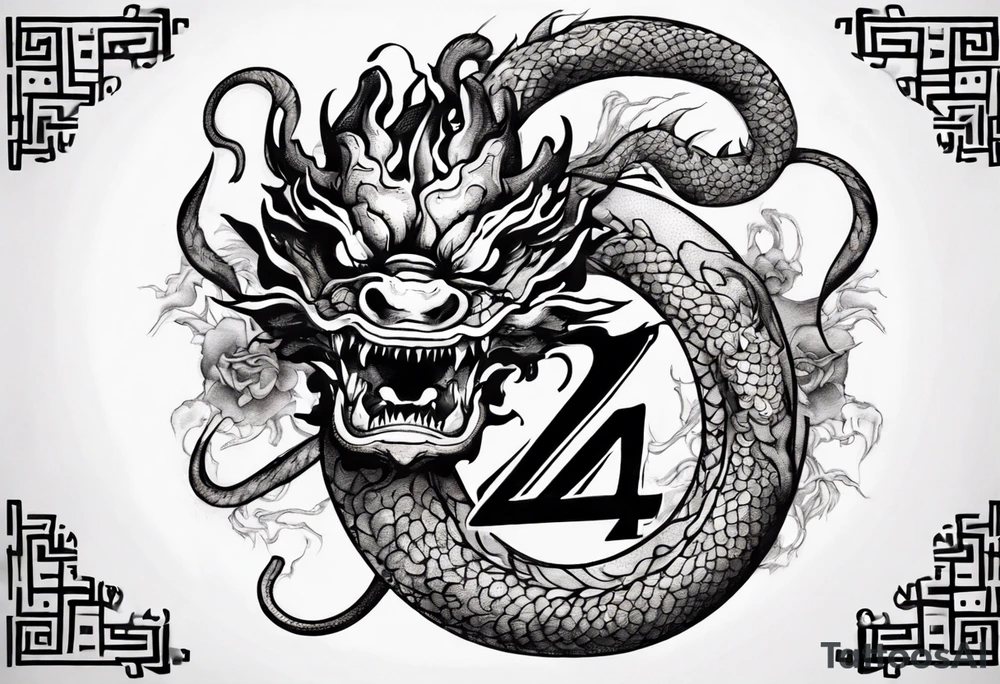 Number 24 with a Chinese dragon around it tattoo idea