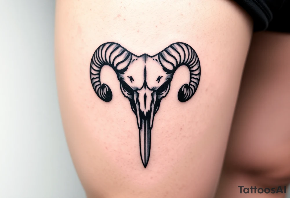 Ram skull with sword going down through the middle tattoo idea