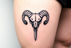 Ram skull with sword going down through the middle tattoo idea