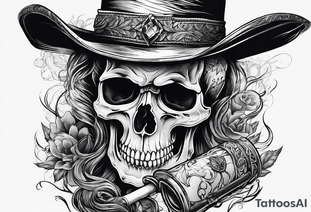 cowboy skull smoking a cigarette tattoo idea