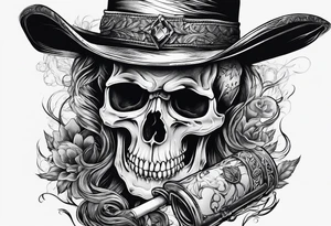 cowboy skull smoking a cigarette tattoo idea