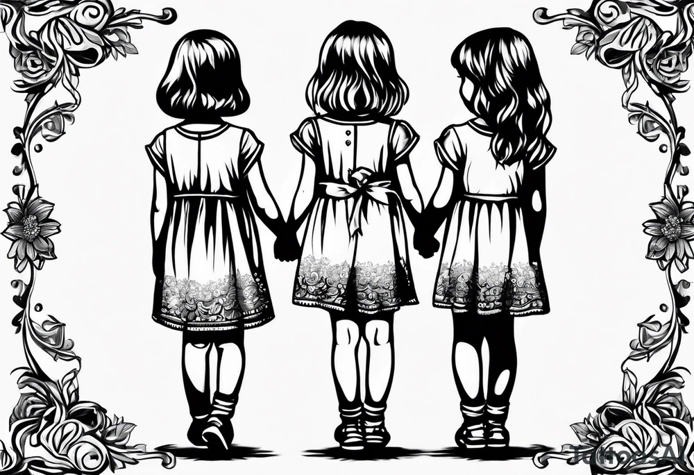 3 little Girls holding hands tattoo idea