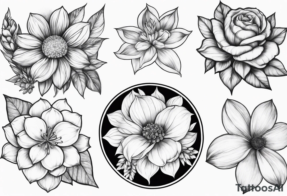 December october and march birth flower sleeve tattoo idea