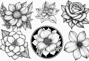 December october and march birth flower sleeve tattoo idea
