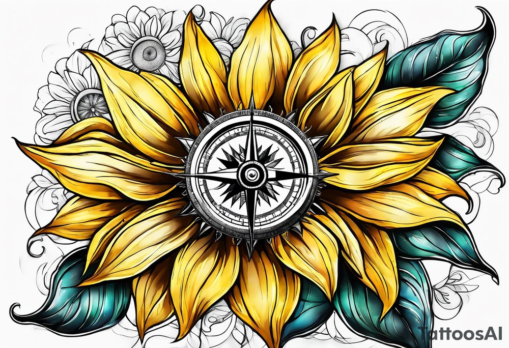 Sunflower and a compass, with the words "To Thine Own Self Be True" tattoo idea