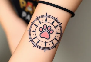 A compass design with a paw print at the center and description PAW PATROL tattoo idea