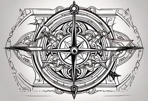 Two swords going through a compass and a labyrinth within it tattoo idea