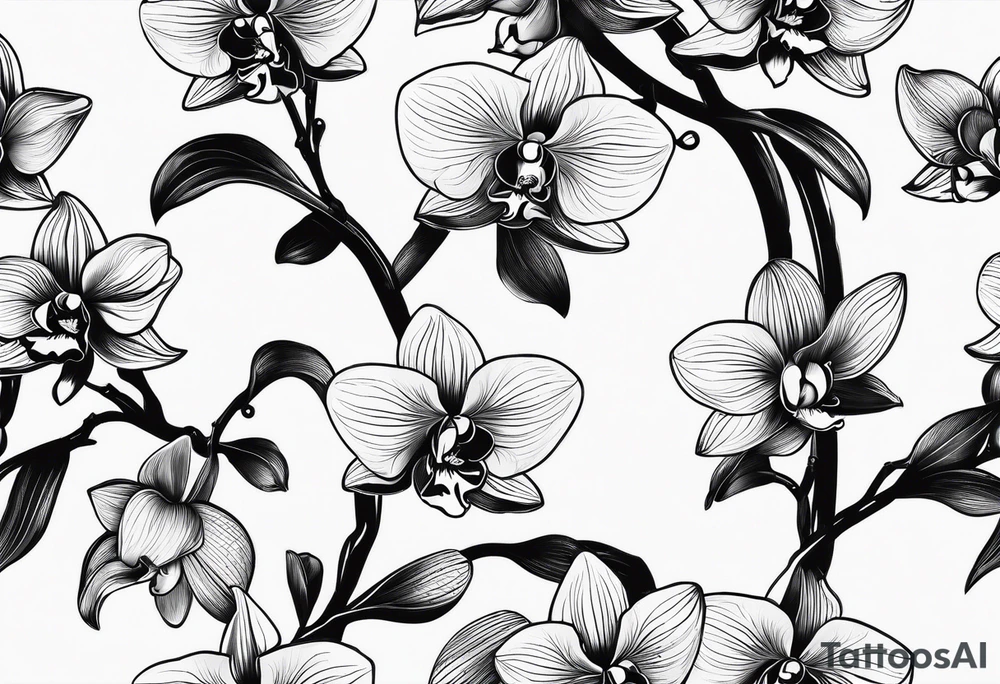 vertical minimal design with 
orchids tattoo idea
