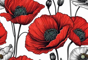Red poppy flower with long stem tattoo idea