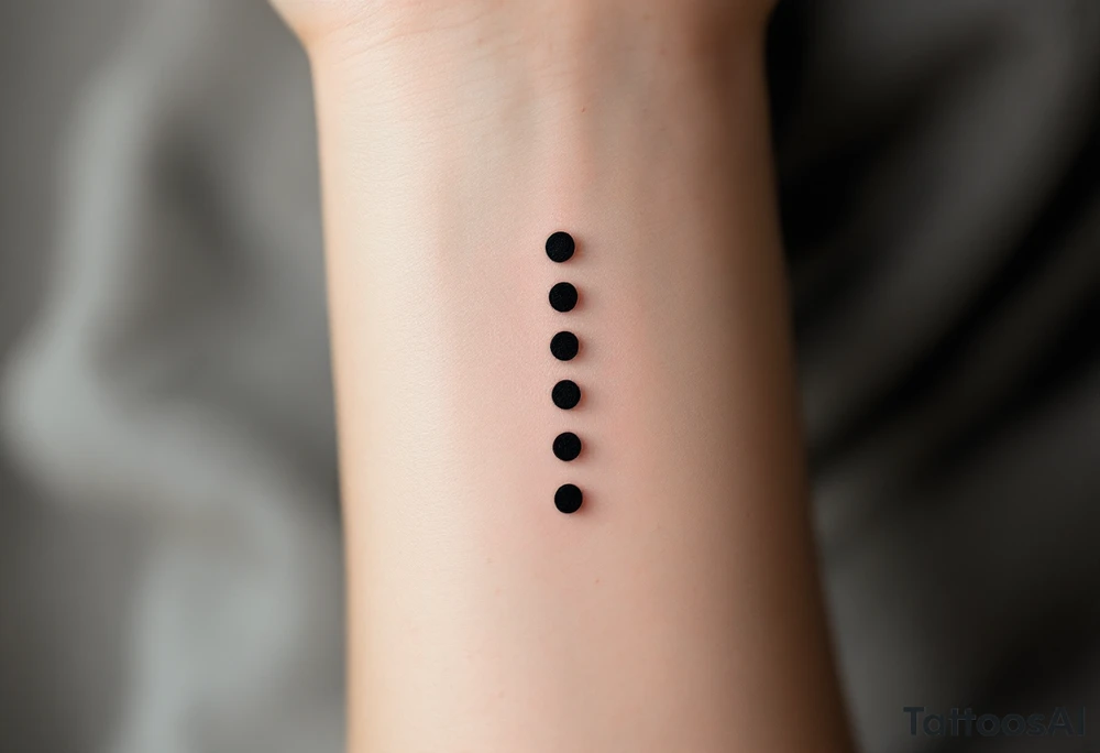 Three charcoal black dots forming a vertical ellipsis. tattoo idea