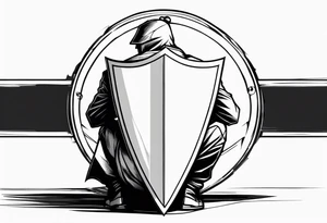 man crouched behind shield tattoo idea