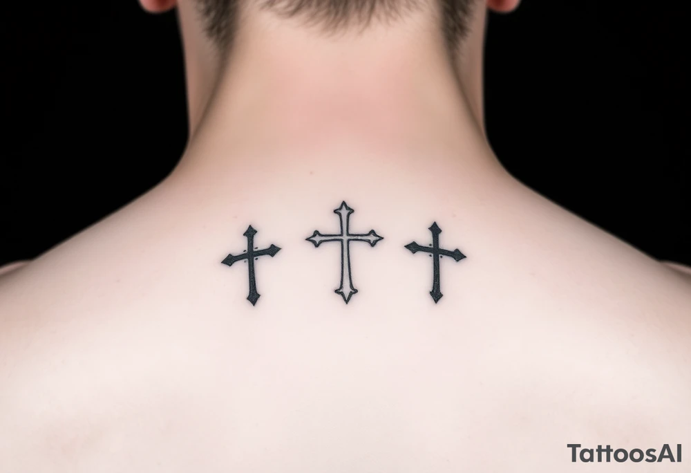 3 simple cross side by side on top of the 4th finger. elegant, simple.
Use simple t that are simple lines, like a micro tattoo. no complicated designs or lines

only finger tattoo, on a single finger.
do not show other body parts tattoo idea
