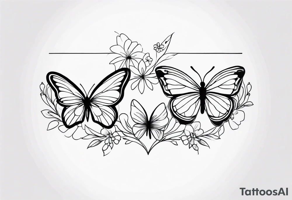 Butterflies in center of forearm with floral wrap around arm tattoo idea
