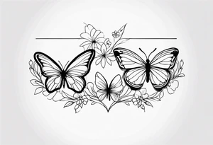 Butterflies in center of forearm with floral wrap around arm tattoo idea