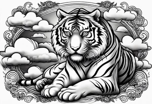 tiger with a full body not just its head with its body twisting clouds around tattoo idea