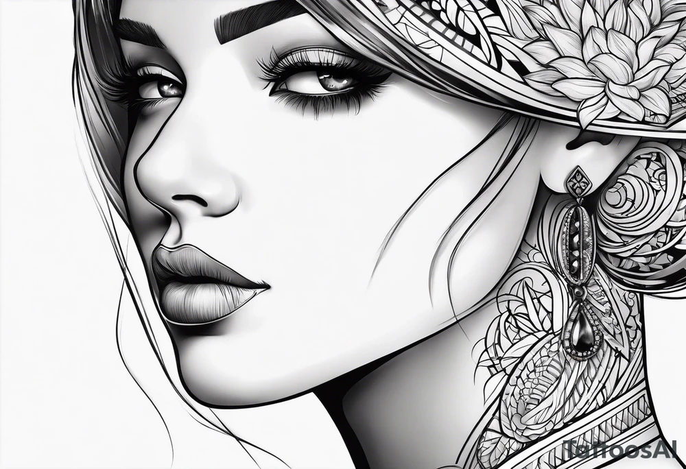Thin lines of a women side faces tattoo idea